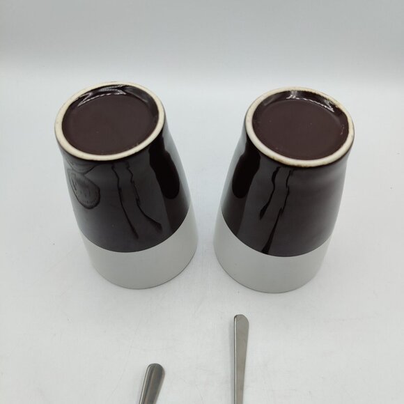 Two Tone Ceramic Coffee Mugs With Hanging Spoons 10 oz Cappuccino Latte Cups - Picture 5 of 7